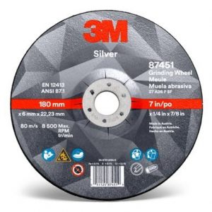 3M™ Disco Silver De Debaste con Centro Deprimido 87451, T27, 7 " x 1/4 " x 7/8 "