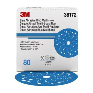 3M™ Hookit™ Disco Abrasivo Blue, 36172, 6 in, grano 80, Multi-hole